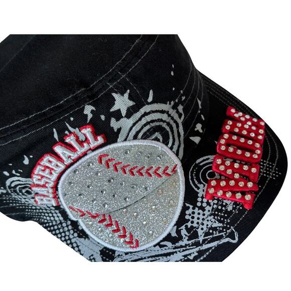 Premium Hat Cap Womens One Size‎ Black Red Baseball Mom Embroidery Rhinestone - Picture 8 of 9